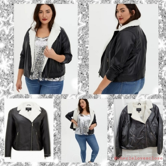 TORRID Faux Leather Sherpa Lined Moto Jacket! NWT! - Picture 2 of 6
